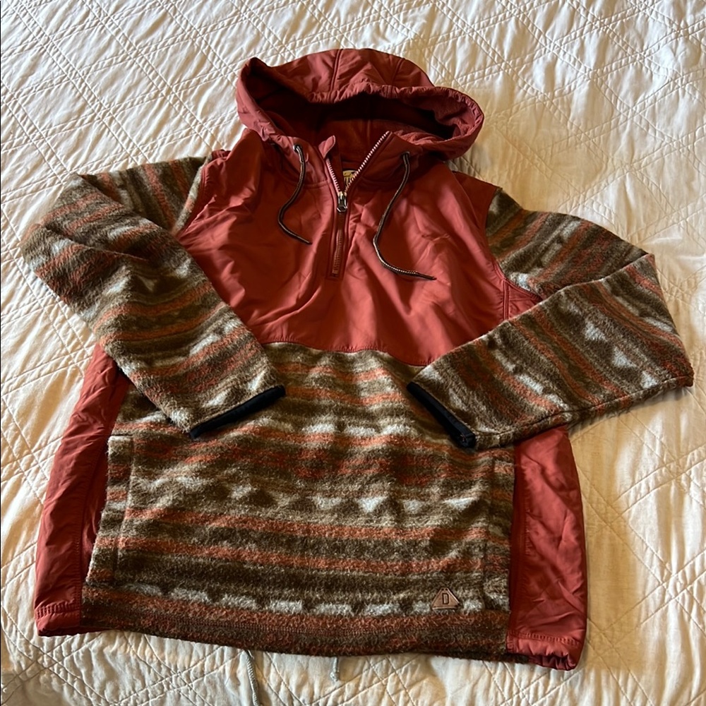 Men's Red and Brown Hooded Jacket